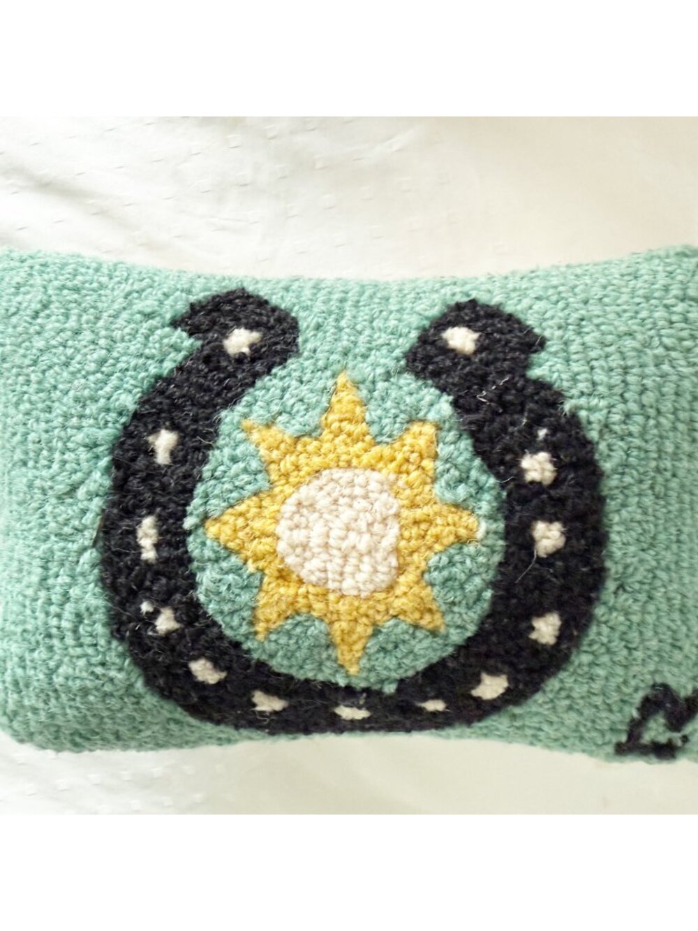 Chandler 4 Corners Hand-Hooked Wool Lucky Sun Horseshoe 8 x 12 accent pillow - Picture 7 of 7